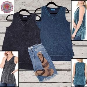 Womens Charcoal mineral washed v-neck tank top